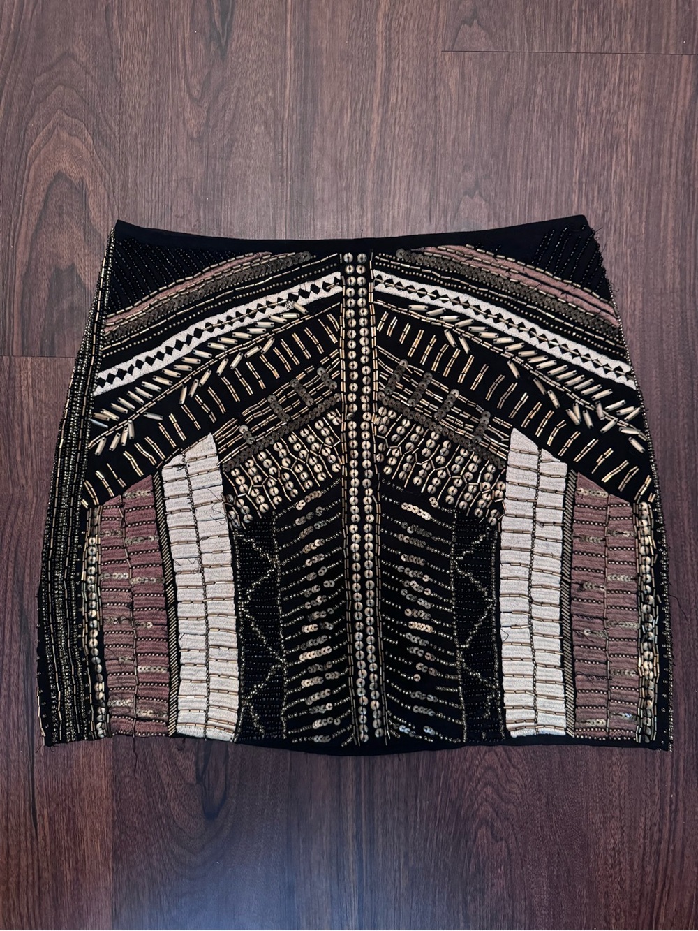 Club Monaco Beautiful Black Mini Skirt with Gold and Cream Beading